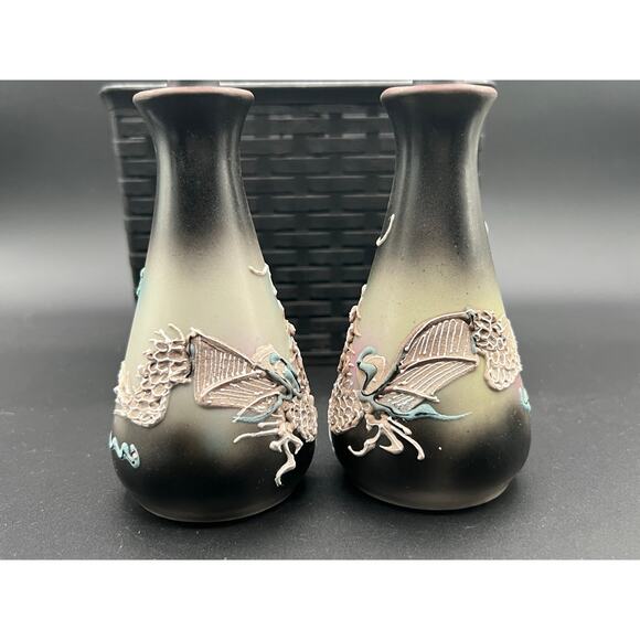 Gorgeous Japanese Moriage Dragon Ware Dueling Dragons Oil & Vinegar Bottles 6” - Picture 1 of 10